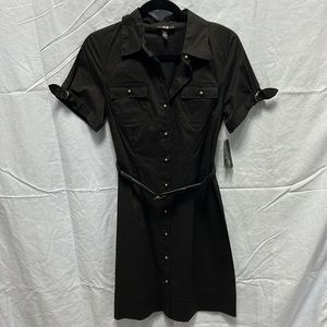 AGB black shirt dress with button and belt details, size 8, new with tags